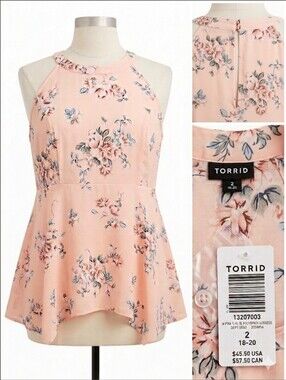 Torrid Pink Floral Halter Peplum Top